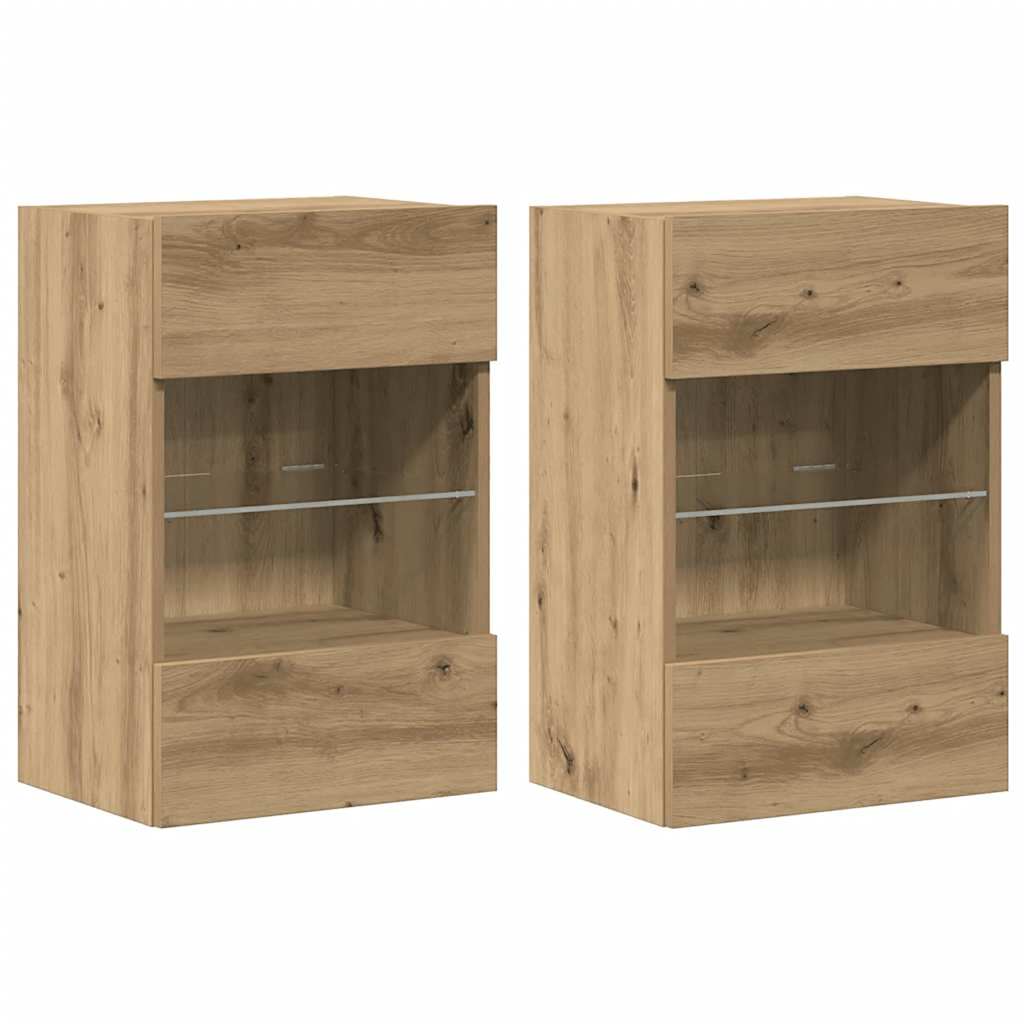 Wall Cabinets with LED for TV 40x30x60.5 cm 2 pcs Artisan oak