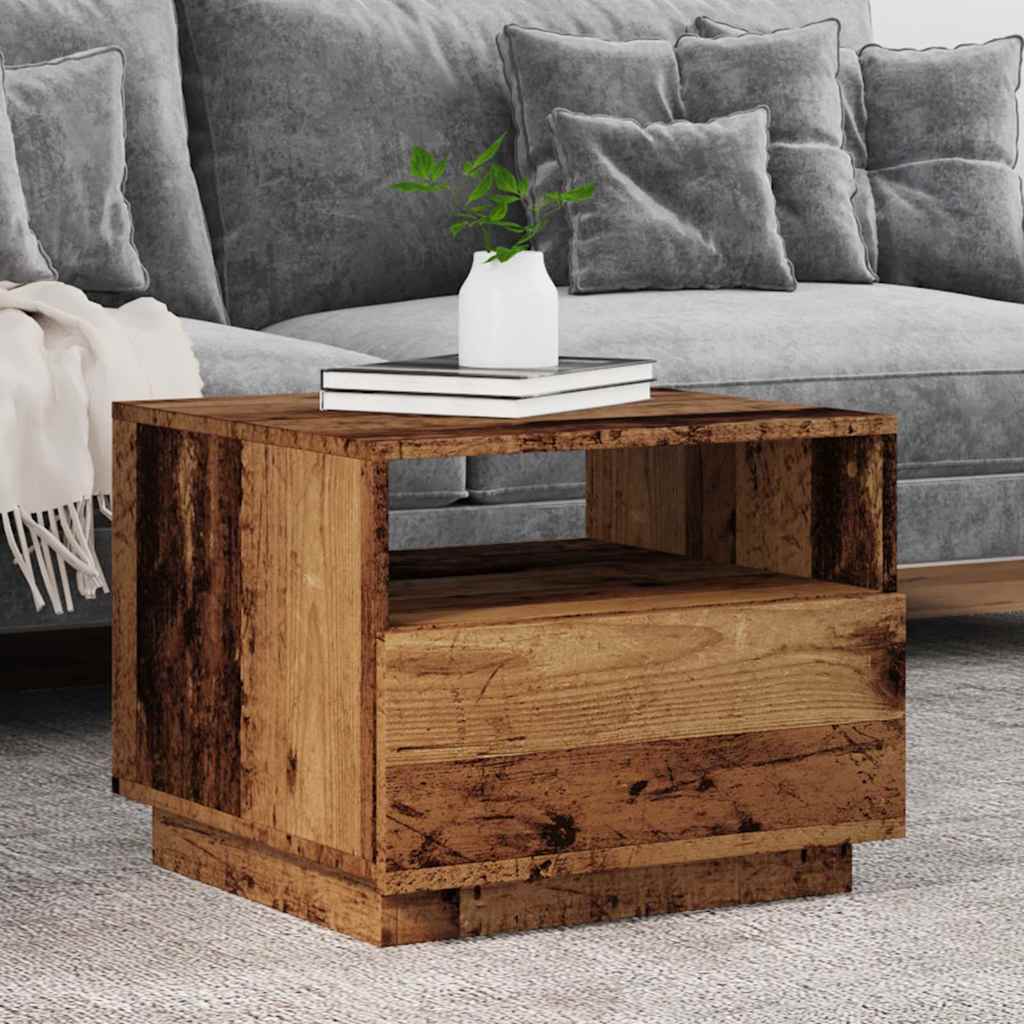 vidaXL Coffee Table with LED Lights Old Wood 50x49x40 cm 1