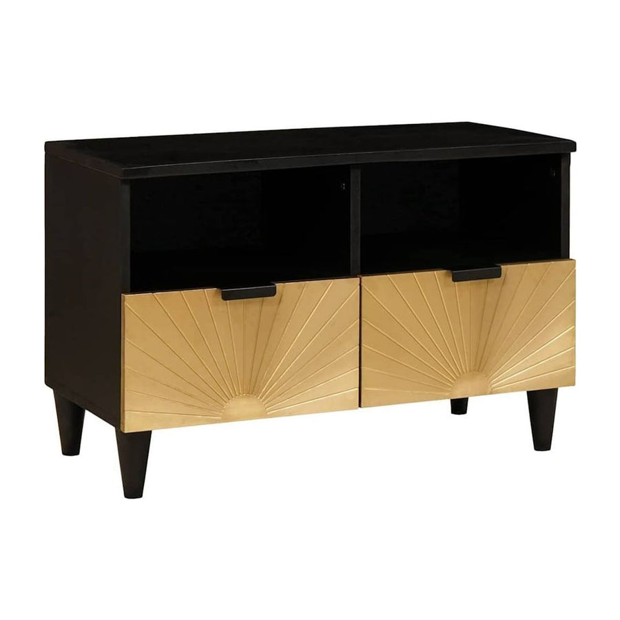 TV Cabinet Black and Gold Engineered Wood