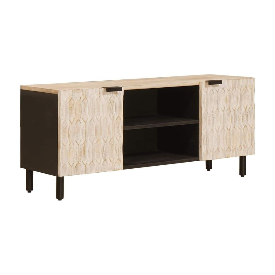 TV Cabinet White Wash Finish Solid Mango Wood