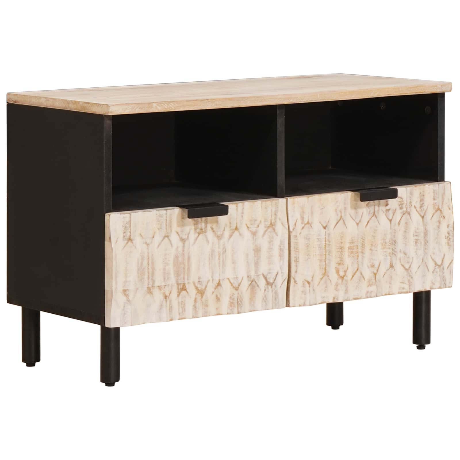 vidaXL TV Cabinet White Wash Finish 70 x 33 x 46 cm Solid Mango Wood 1