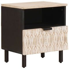 vidaXL Bedside Cabinet White 40 x 33 x 46 cm Solid Mango Wood 2