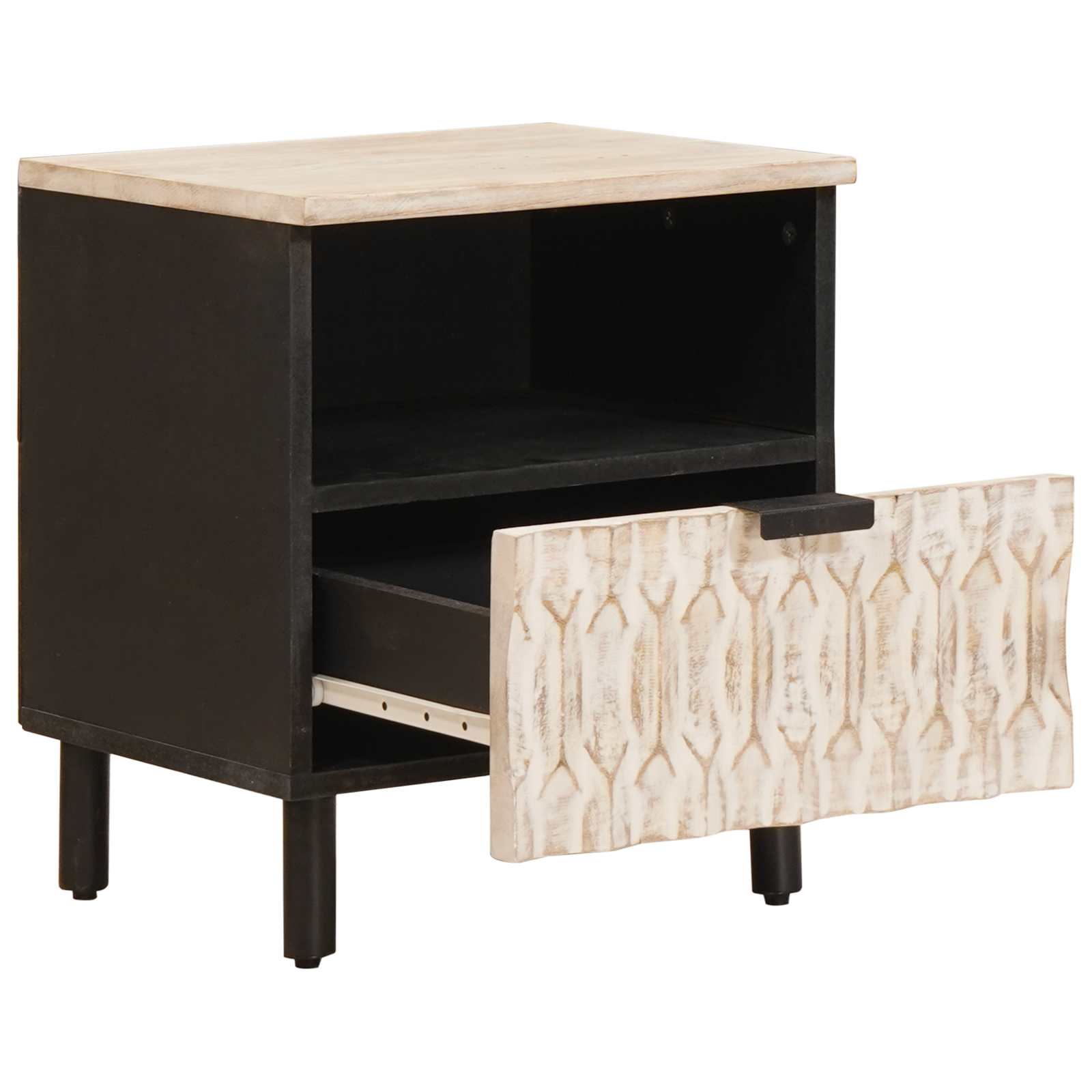 vidaXL Bedside Cabinet White 40 x 33 x 46 cm Solid Mango Wood 3