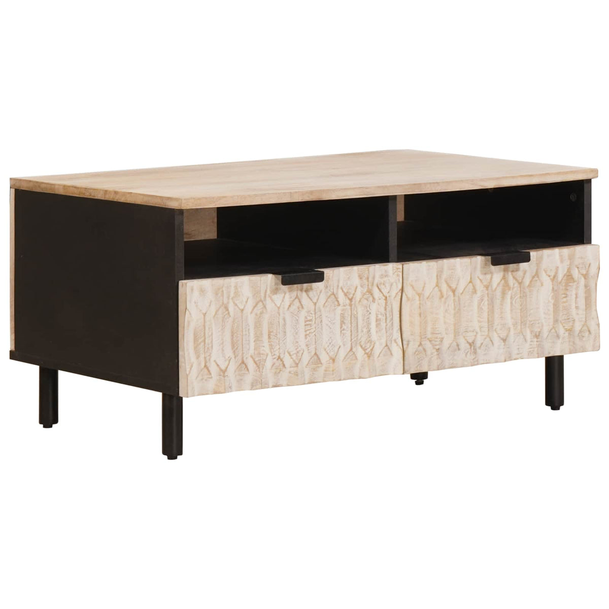 Coffee Table with Drawer White 80 x 54 x 40 cm Solid Mango Wood White wash finish