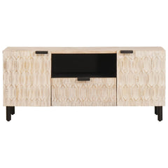 vidaXL TV Cabinet White Wash Finish 105 x 33 x 46 cm Solid Mango Wood 3
