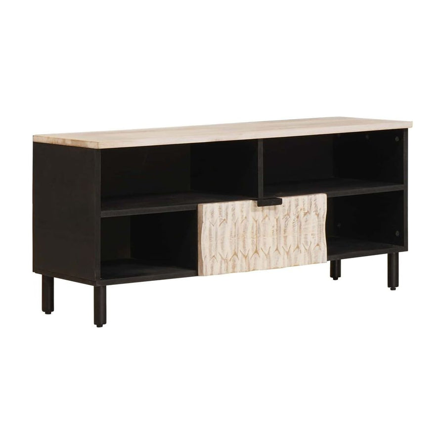 TV Cabinet White Wash Finish Solid Mango Wood