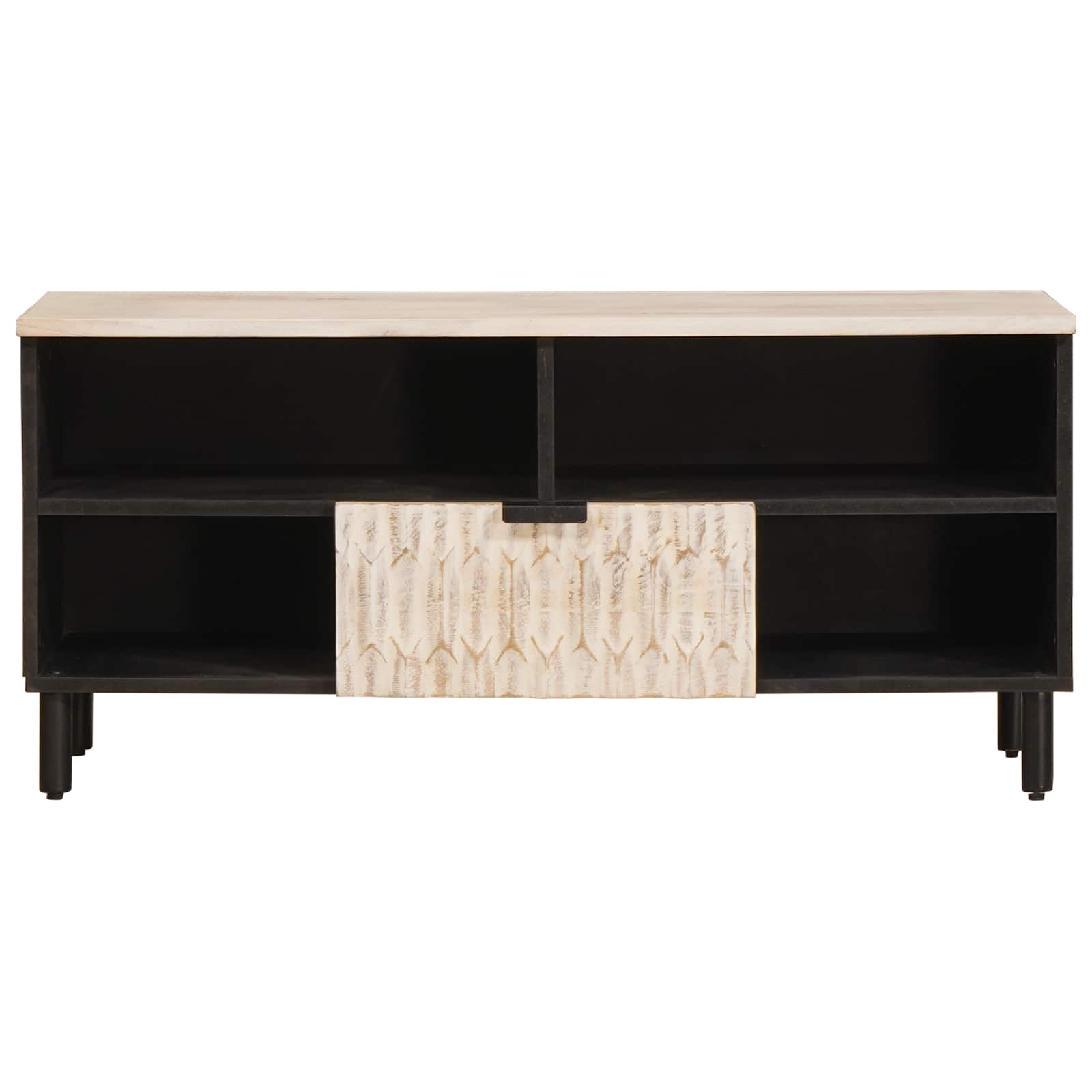 vidaXL TV Cabinet White Wash Finish 100 x 33 x 46 cm Solid Mango Wood 3