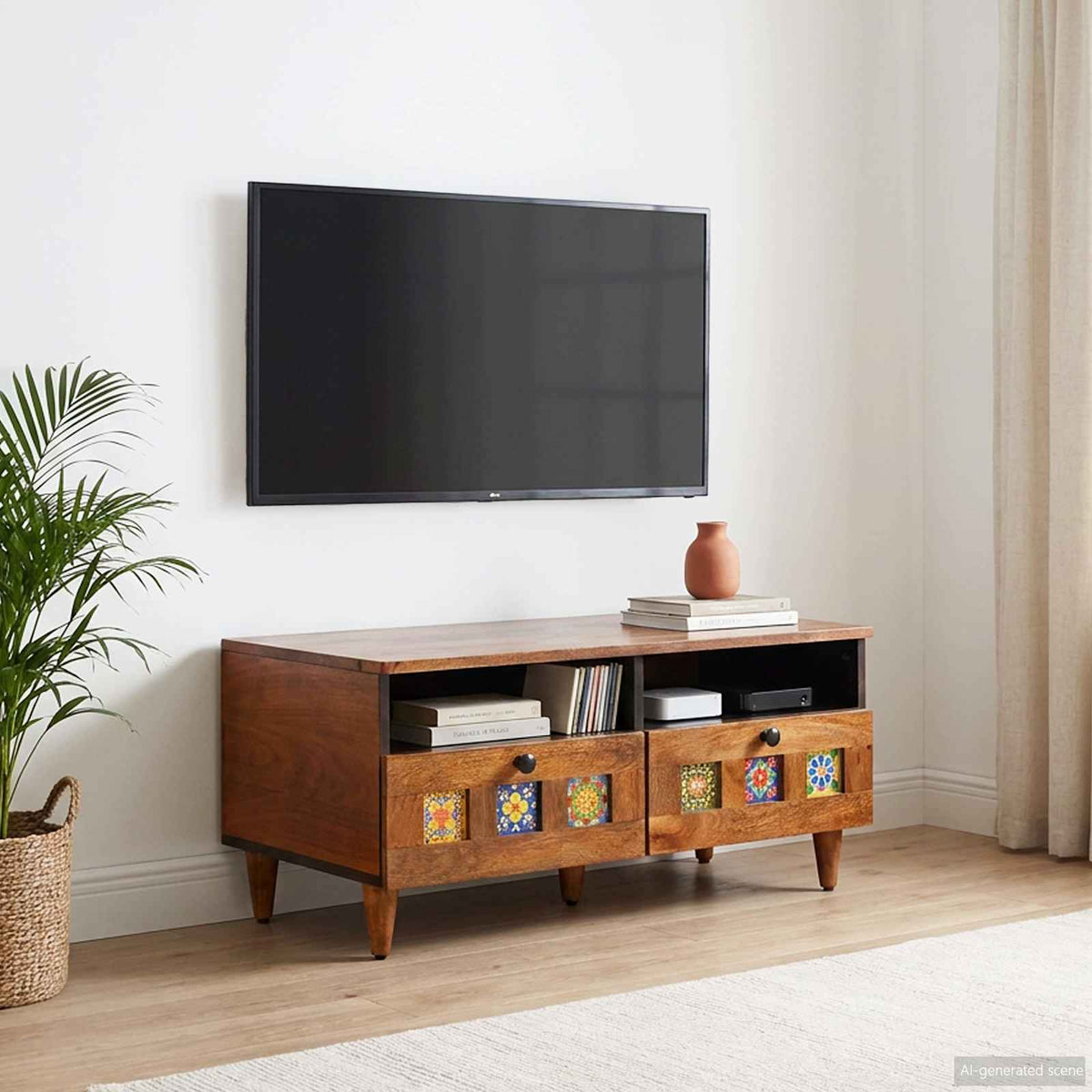 TV Cabinet Solid Mango Wood in Walnut