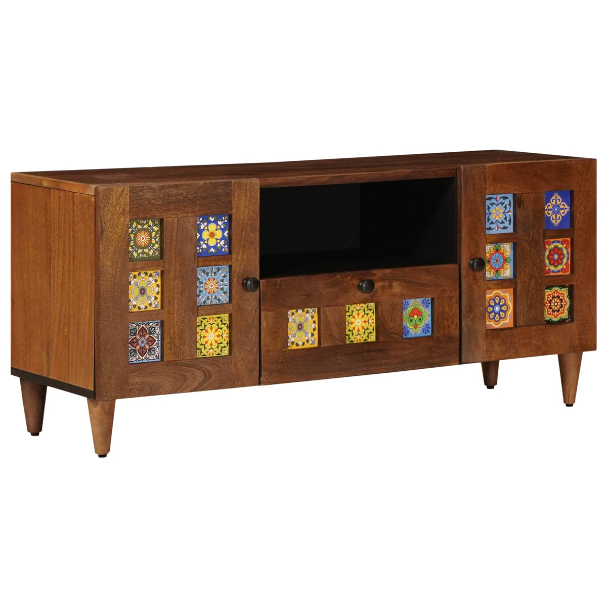 TV Cabinet with Drawer Walnut Solid Mango Wood, image 2