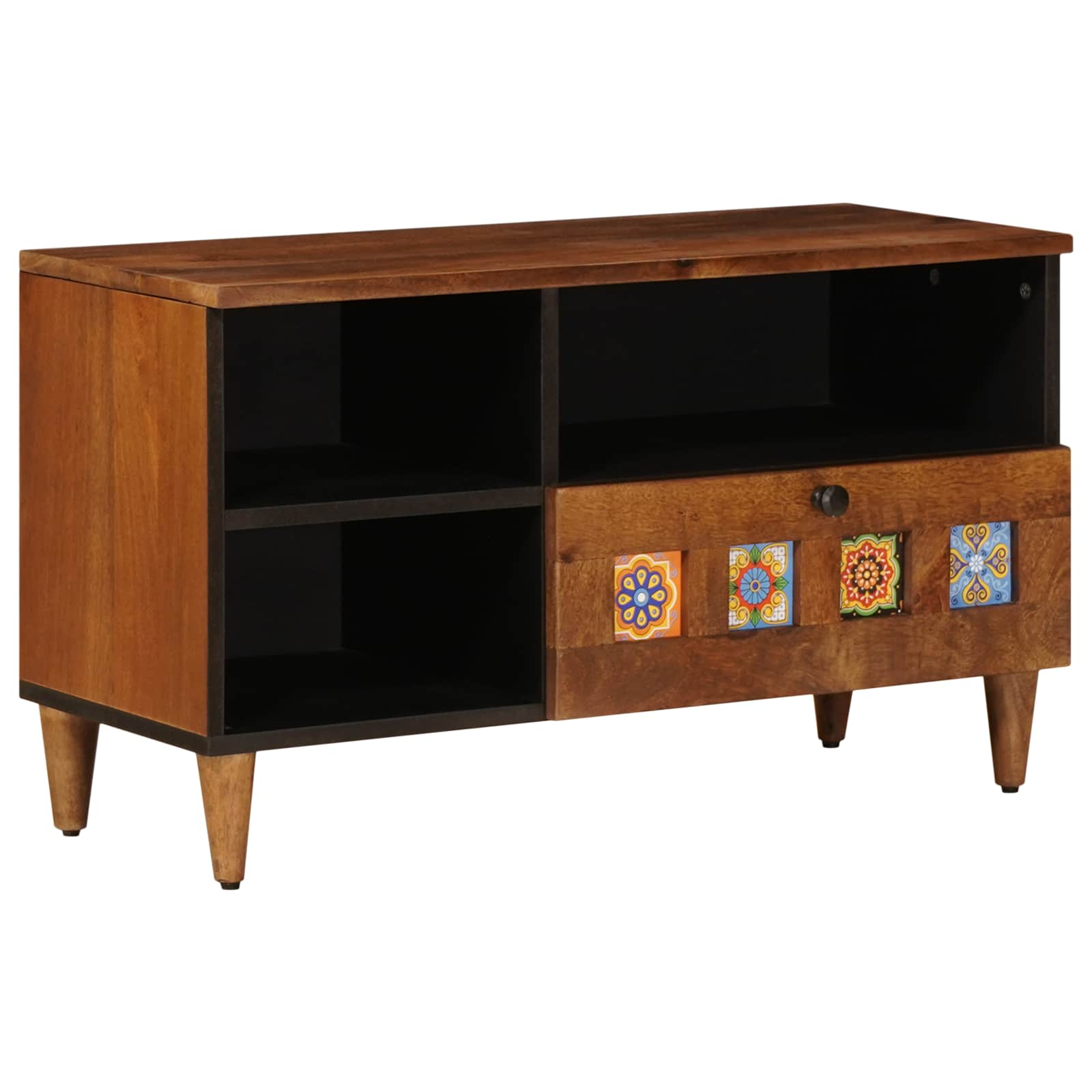 vidaXL TV Cabinet with Drawer Walnut 80 x 33 x 46 cm Solid Mango Wood 2
