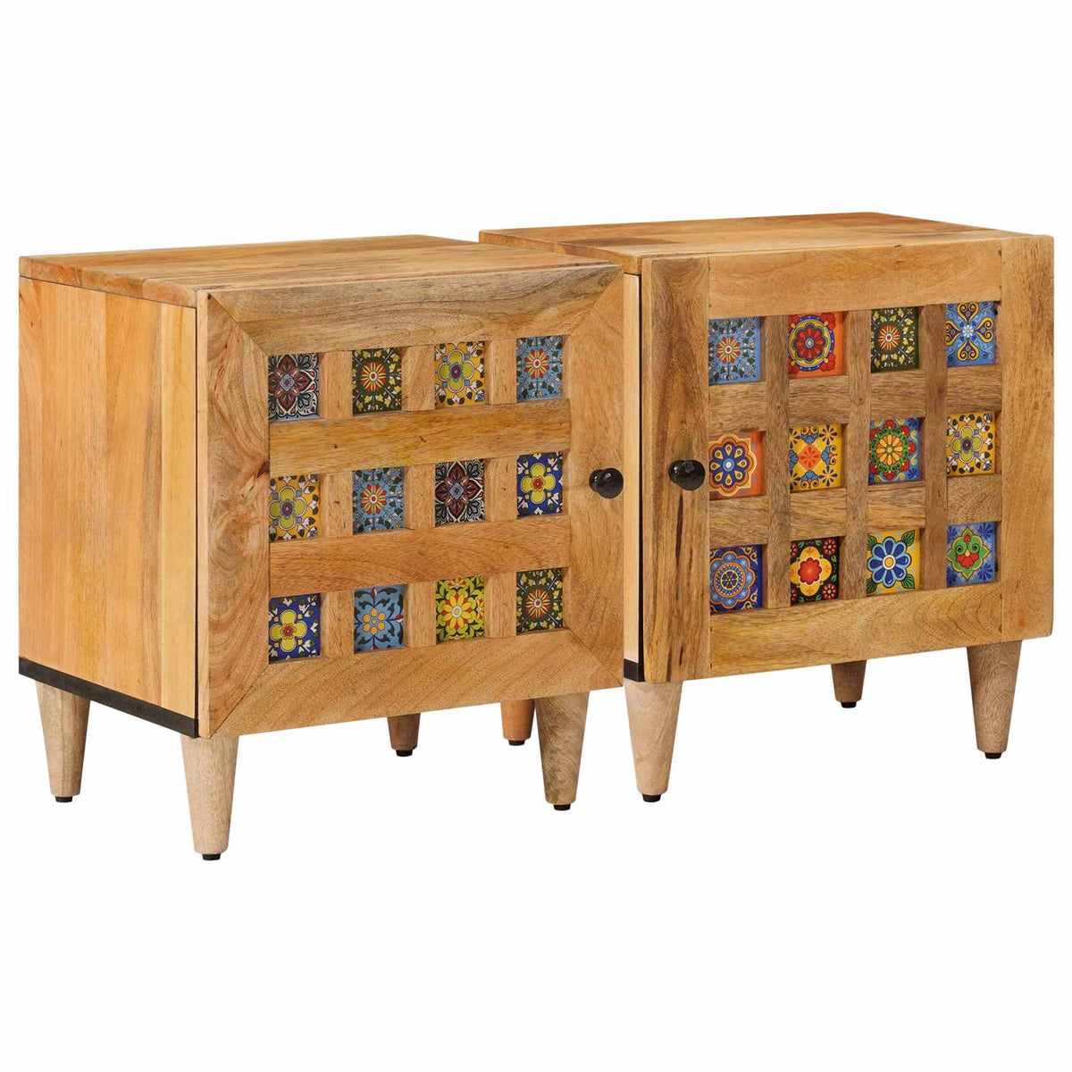 vidaXL Bedside Cabinet 2 pcs Natural 40 x 33 x 46 cm Solid Mango Wood 1