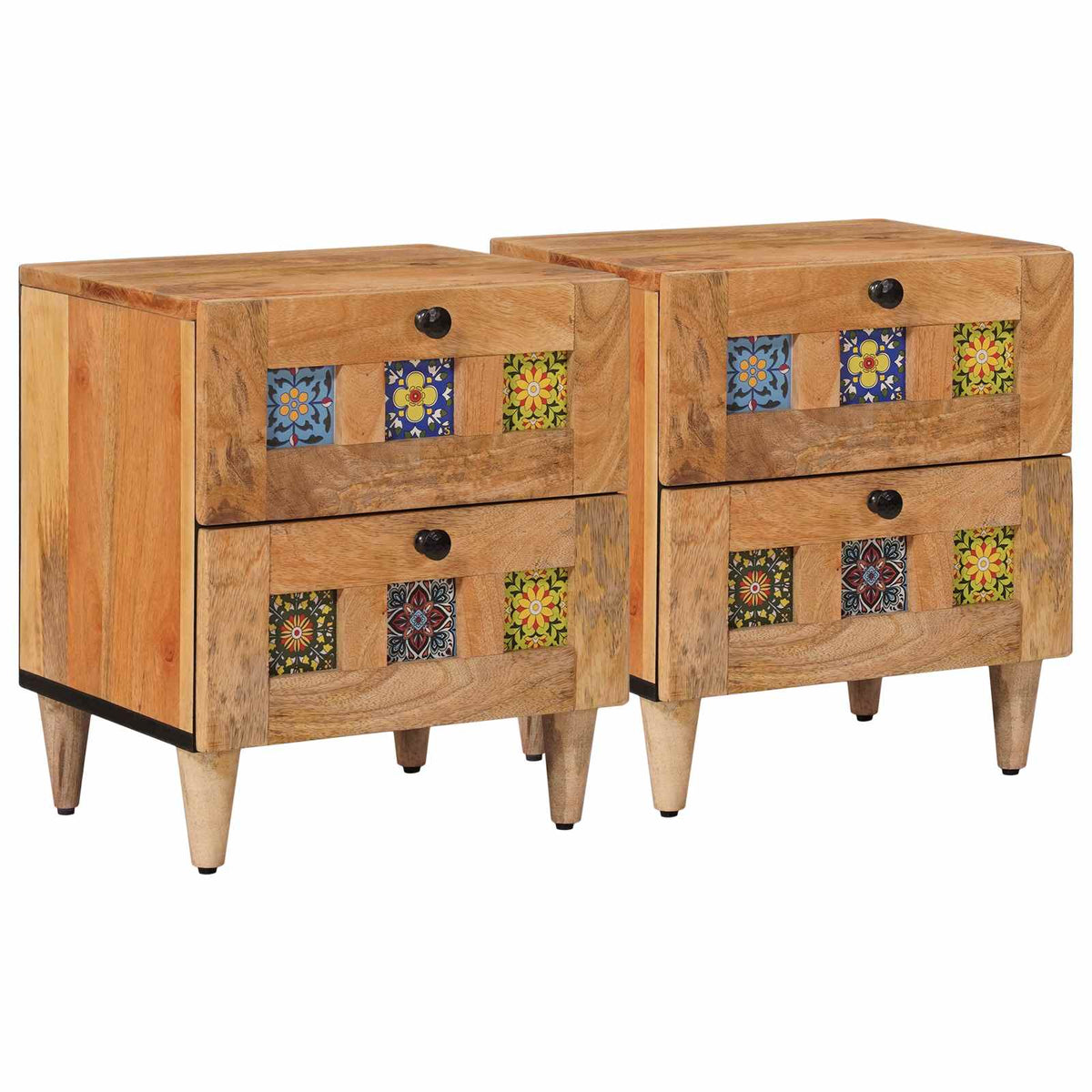 vidaXL Bedside Cabinet 2 pcs Natural 40 x 33 x 46 cm Solid Mango Wood 1