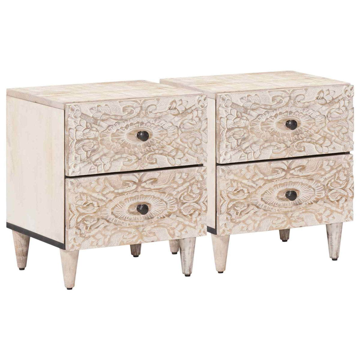 vidaXL Bedside Cabinet 2 pcs White 40 x 33.5 x 46 cm Solid Mango Wood 1