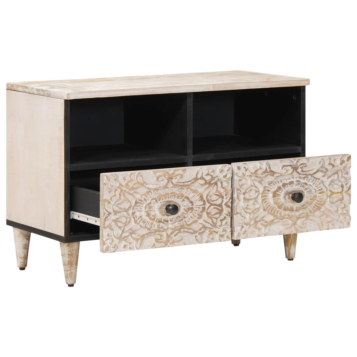 TV Cabinet White Solid Mango Wood, image 2