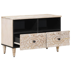 TV Cabinet White Solid Mango Wood, image 2
