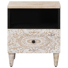 vidaXL Bed cabinet with Drawer White 40 x 33 x 46 cm Solid Mango Wood 3