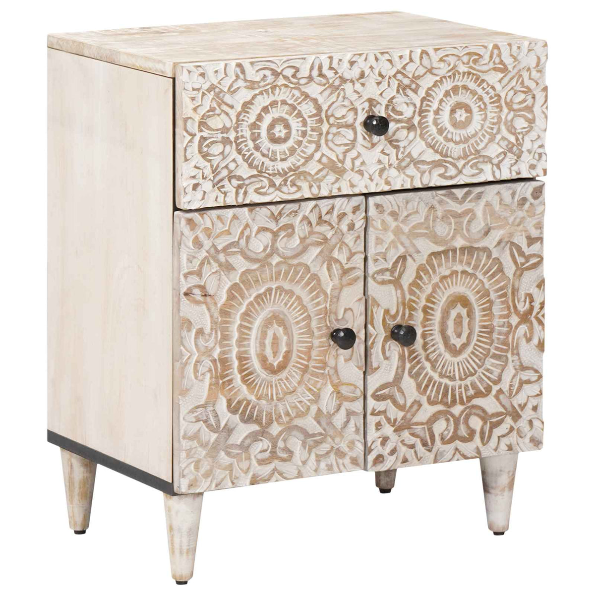 vidaXL Bed cabinet with Drawer White 50 x 33 x 60 cm Solid Mango Wood 1