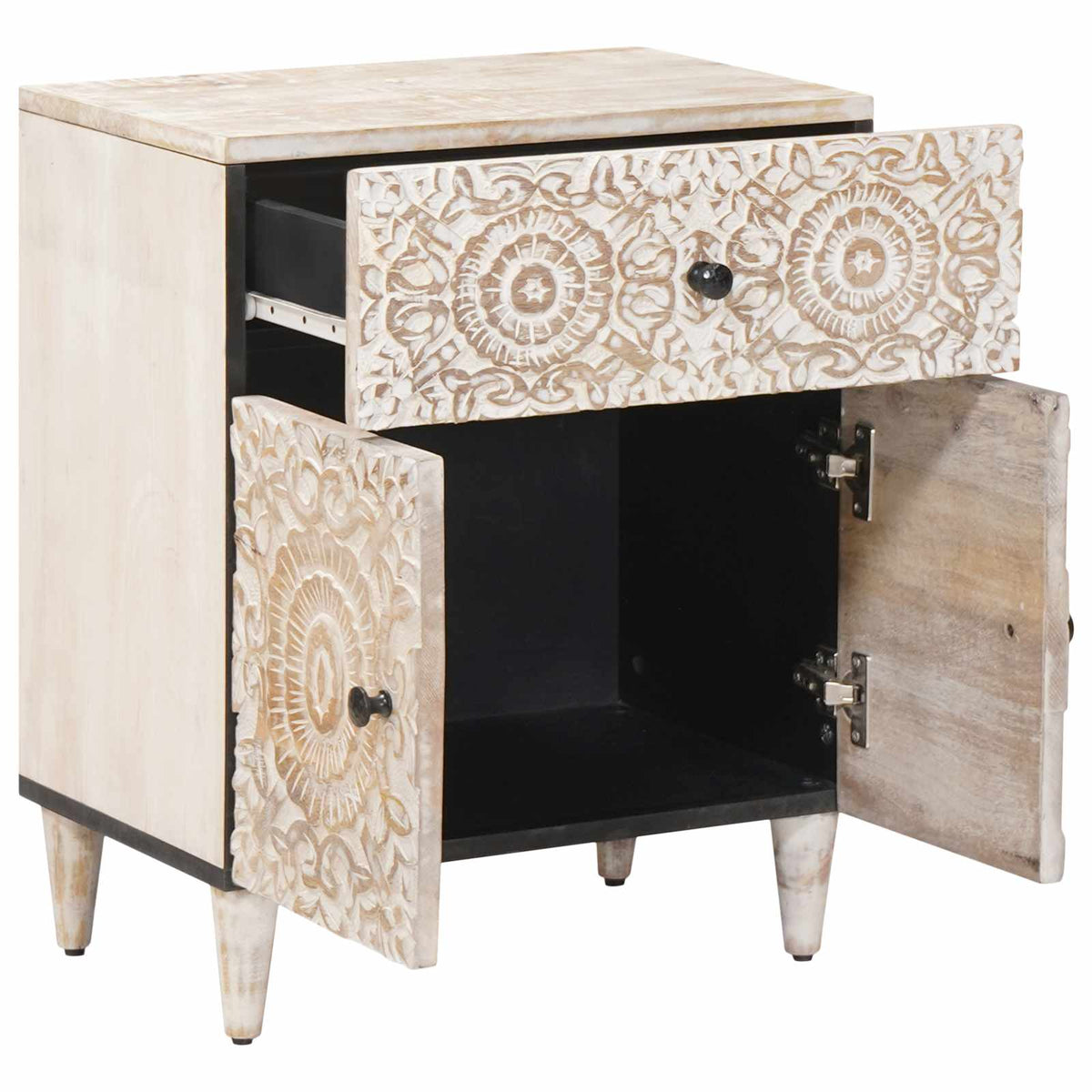 vidaXL Bed cabinet with Drawer White 50 x 33 x 60 cm Solid Mango Wood 2