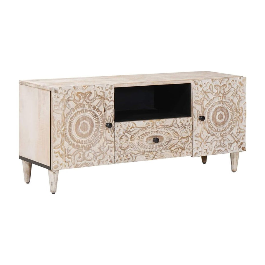 TV Cabinet White Solid Mango Wood