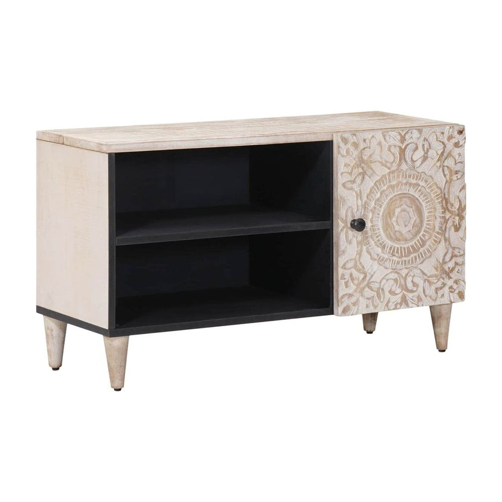 TV Cabinet with Shelf White Solid Mango Wood