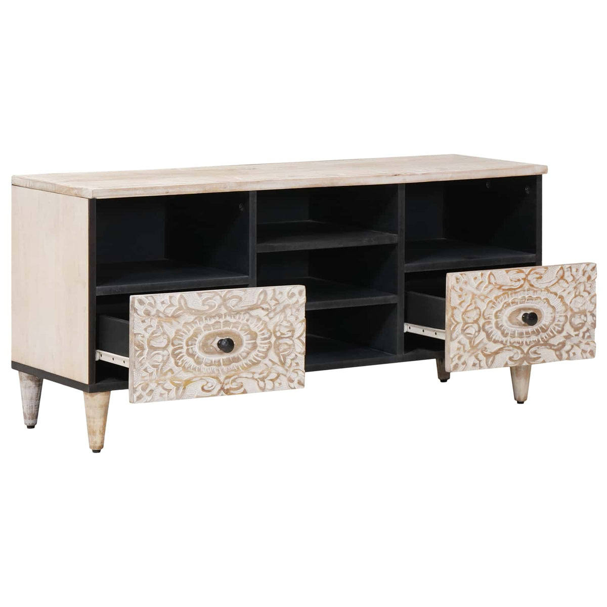 TV Cabinet with Shelf White Solid Mango Wood, image 2