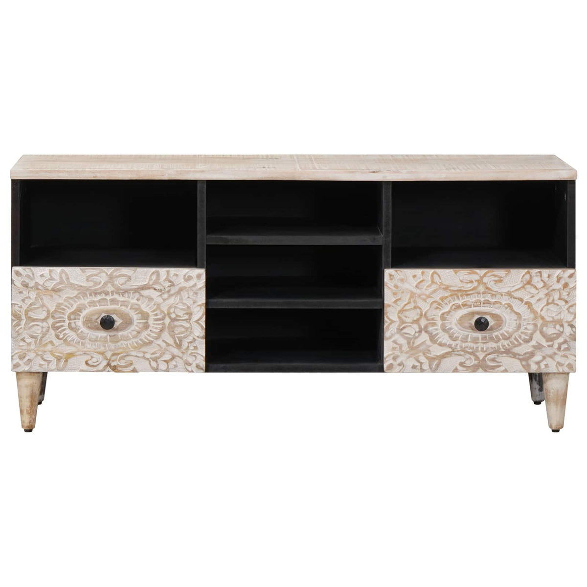 TV Cabinet with Shelf White Solid Mango Wood, image 3