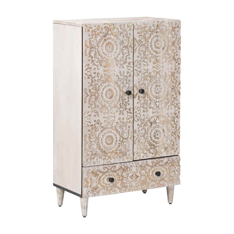 High Board with Shelf White Solid Mango Wood
