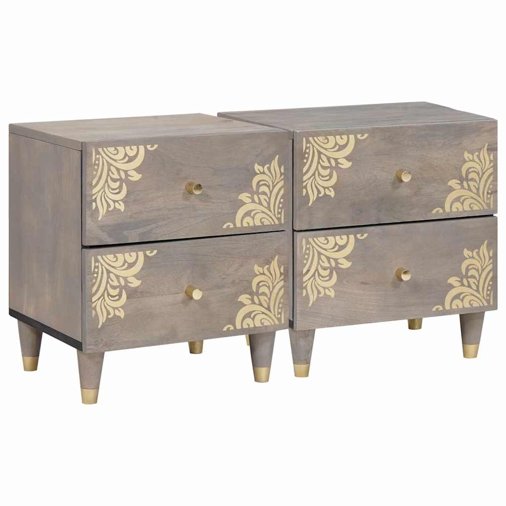 vidaXL Bedside Cabinet 2 pcs Grey 40 x 33 x 46 cm Solid Mango Wood 1