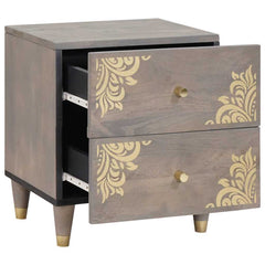 vidaXL Bedside Cabinet 2 pcs Grey 40 x 33 x 46 cm Solid Mango Wood 3