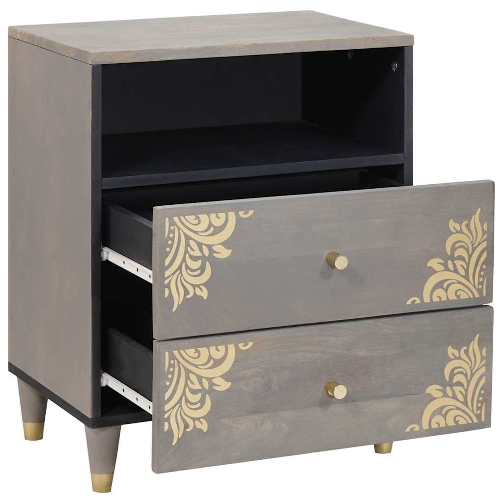 vidaXL Bedside Cabinet Grey 50 x 33 x 62 cm Solid Mango Wood 2