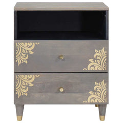 vidaXL Bedside Cabinet Grey 50 x 33 x 62 cm Solid Mango Wood 3