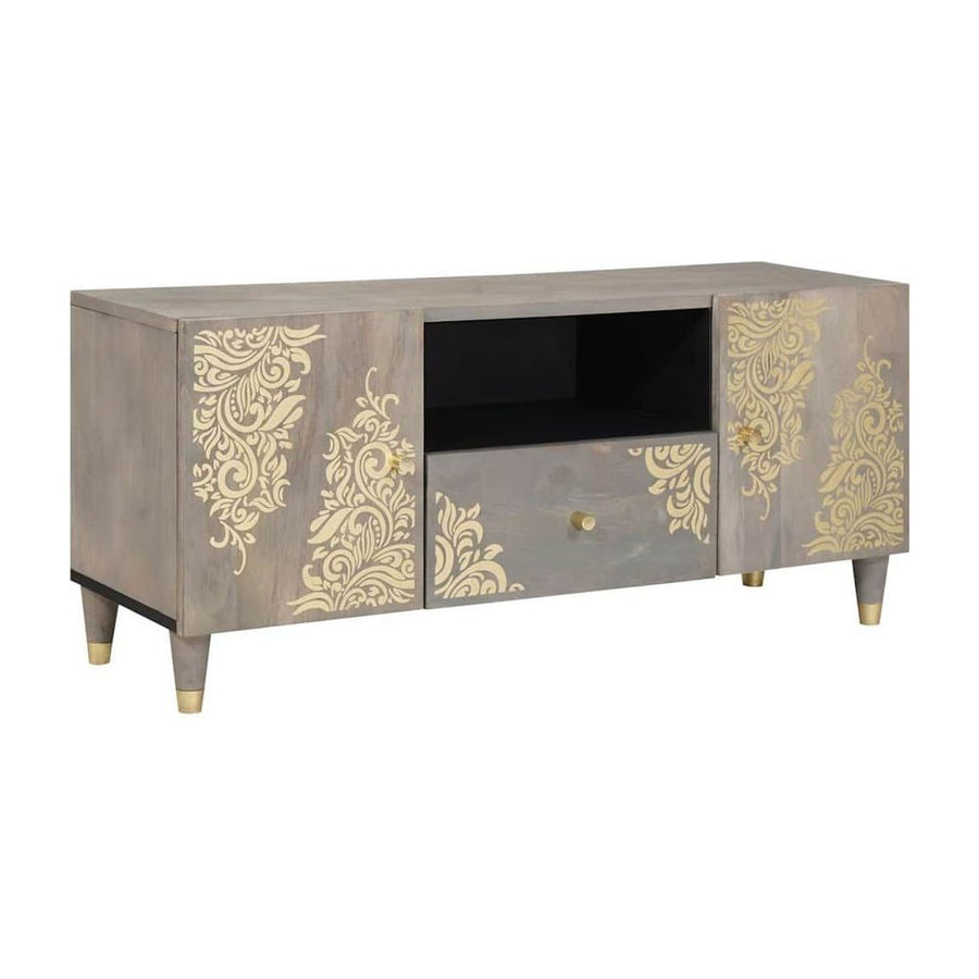 TV Cabinet with Drawer Grey Solid Mango Wood