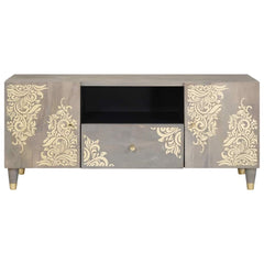 TV Cabinet with Drawer Grey Solid Mango Wood, image 3
