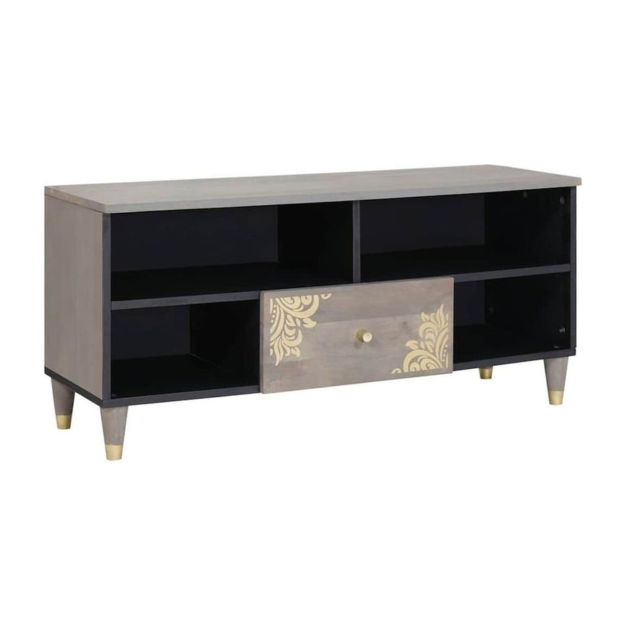 TV Cabinet with Drawer Grey Solid Mango Wood
