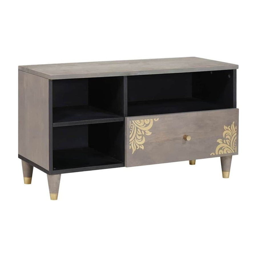 TV Cabinet with Drawer Grey Solid Mango Wood