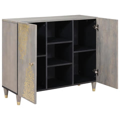 vidaXL Sideboard Grey and Gold 90 x 33 x 75 cm Solid Mango Wood 2