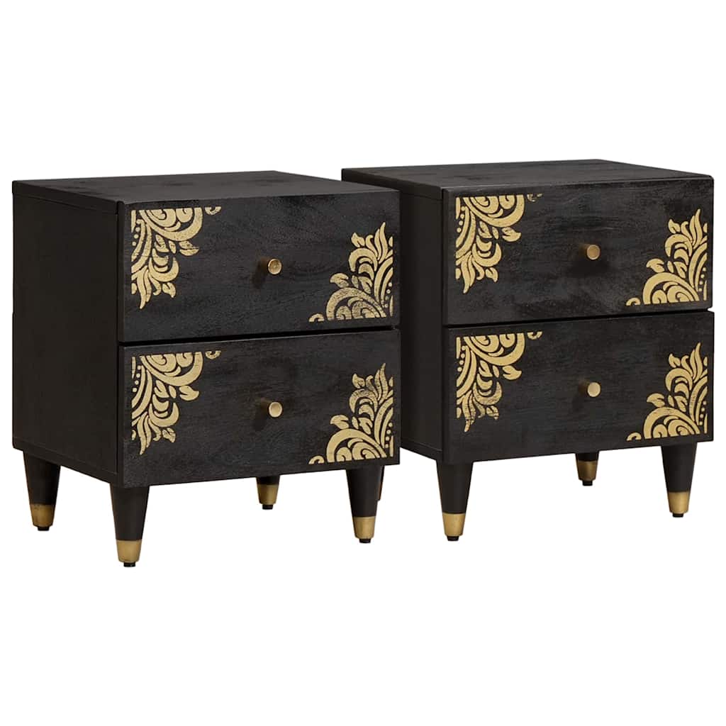 vidaXL Bedside Cabinet 2 pcs Black 40 x 33 x 46 cm Solid Mango Wood 1