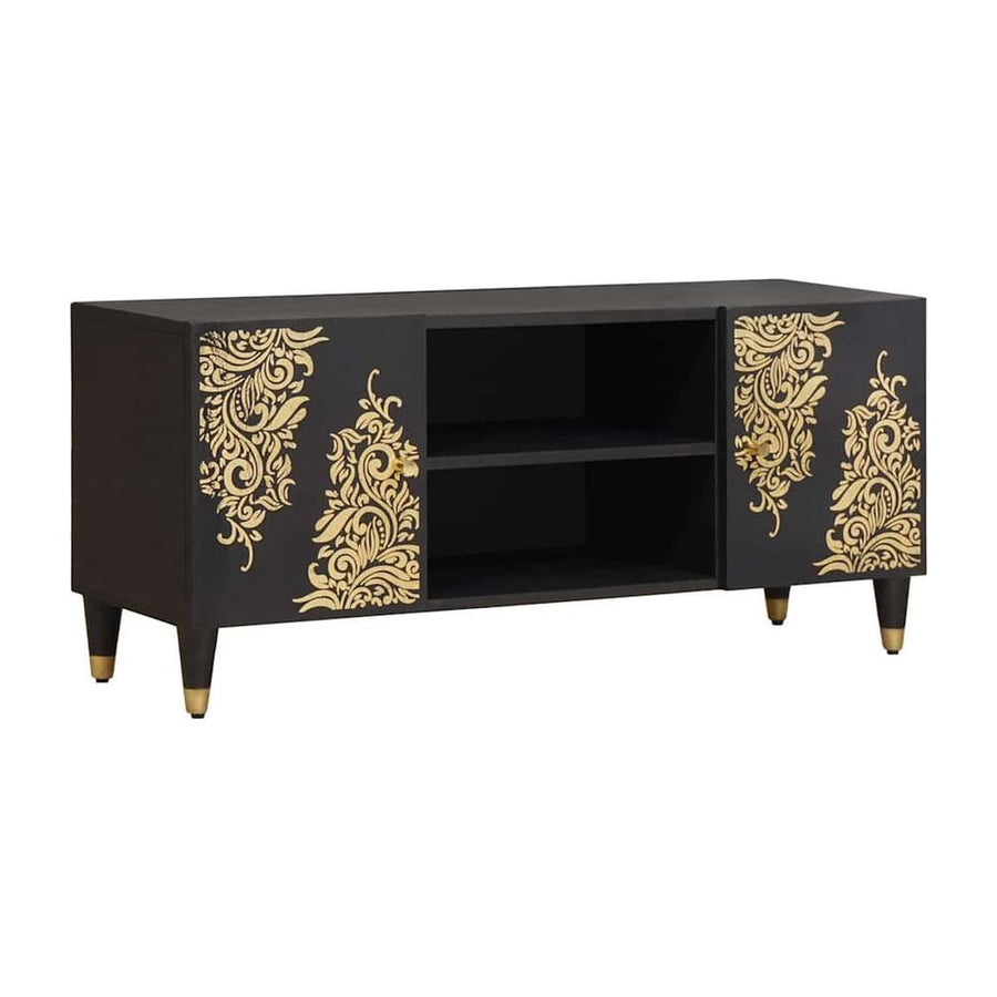 TV Cabinet Black Solid Mango Wood