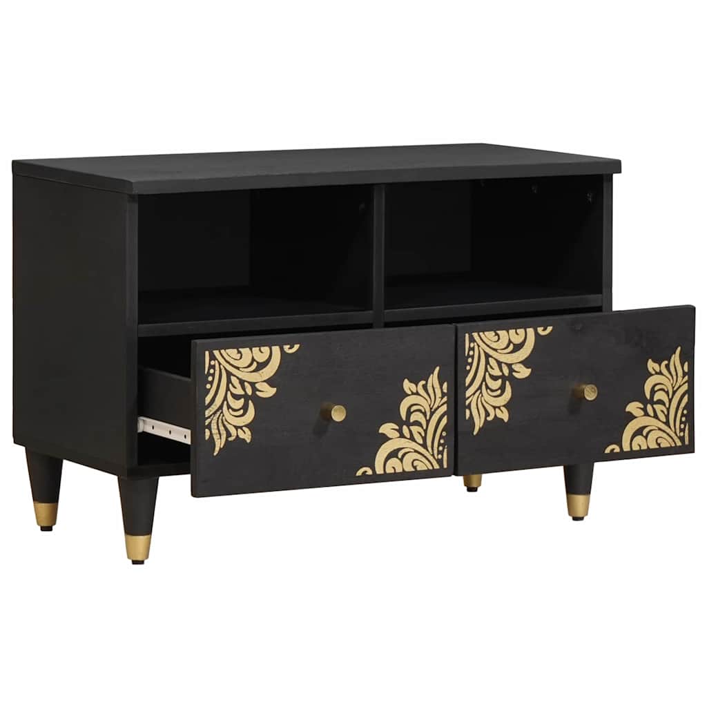 TV Cabinet with Drawer Black Solid Mango Wood, image 2