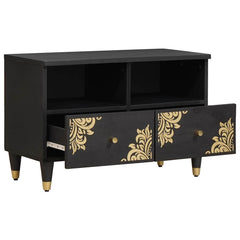 TV Cabinet with Drawer Black Solid Mango Wood, image 2