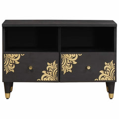 TV Cabinet with Drawer Black Solid Mango Wood, image 3