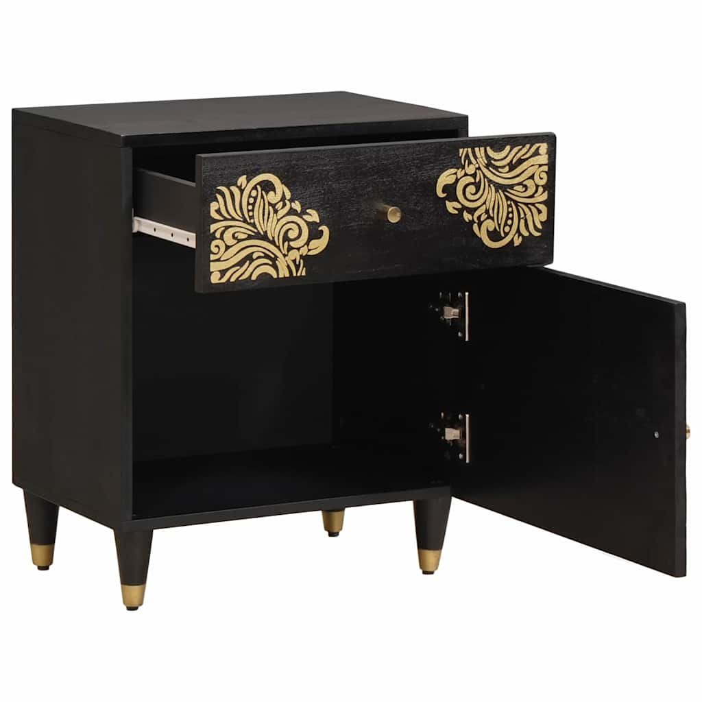 vidaXL Bedside Cabinet with Door with Drawer Black 50 x 33 x 60 cm 2