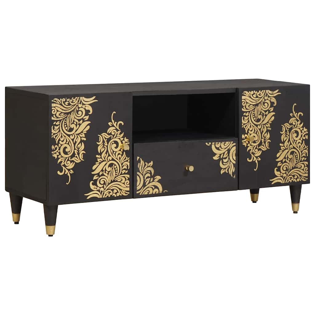 TV Cabinet with Drawer Solid Mango Wood in Black