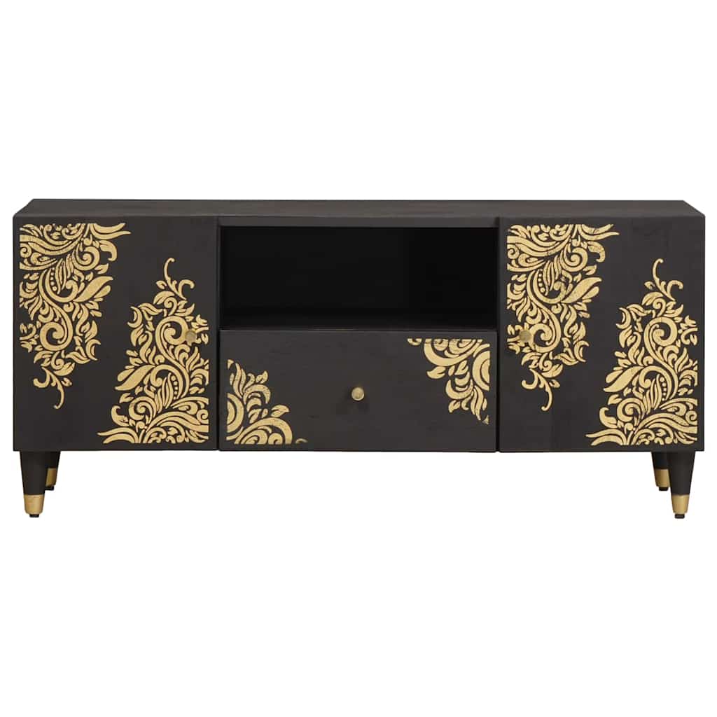 TV Cabinet with Drawer Black Solid Mango Wood, image 3