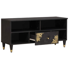 TV Cabinet with Drawer Black Solid Mango Wood, image 2