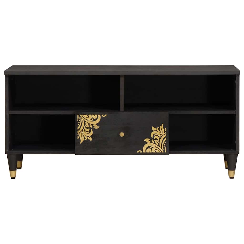 TV Cabinet with Drawer Black Solid Mango Wood, image 3