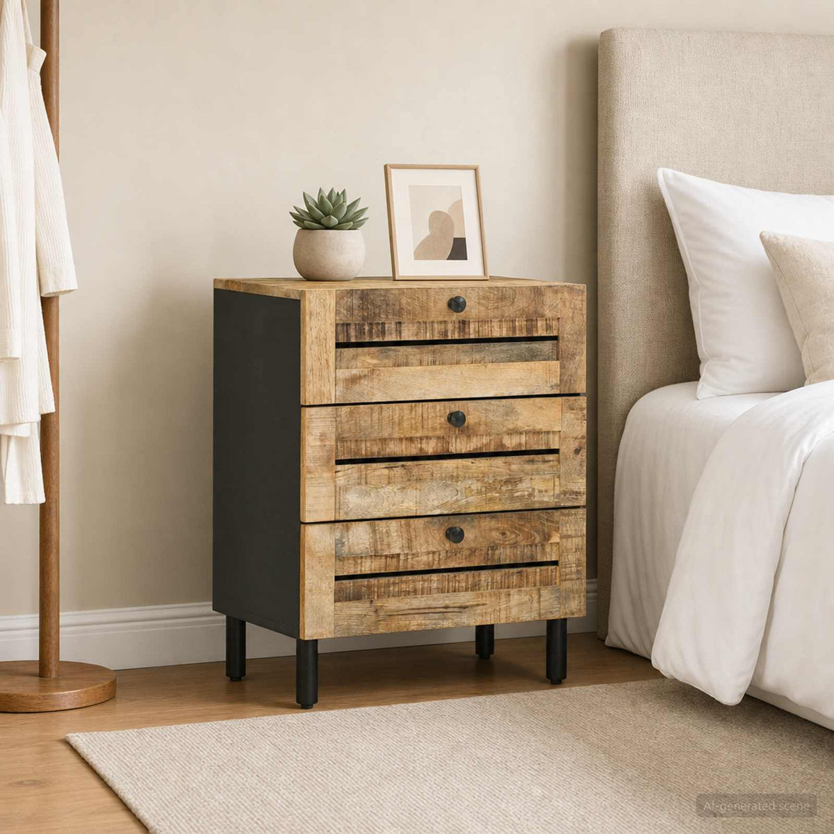 vidaXL Bedside Table Natural 50 x 33 x 62 cm Solid Mango Wood 1