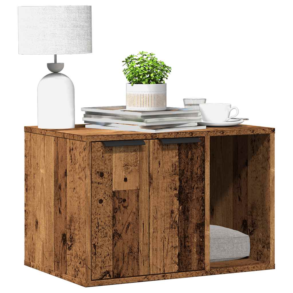 Cat Litter Box Enclosure 60x40x40 cm Engineered Wood Right-side Door Old wood