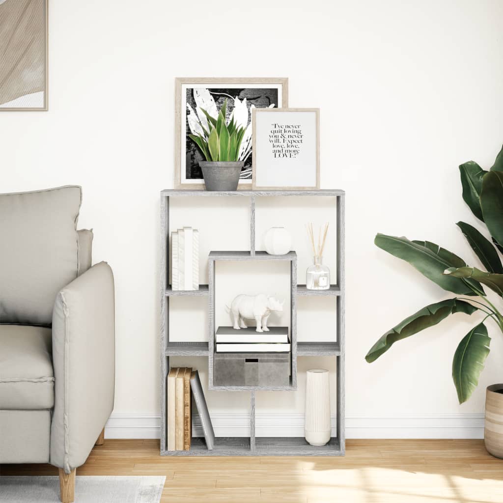 vidaXL Bookcase Grey Sonoma 63x20x90 cm Engineered Wood 3