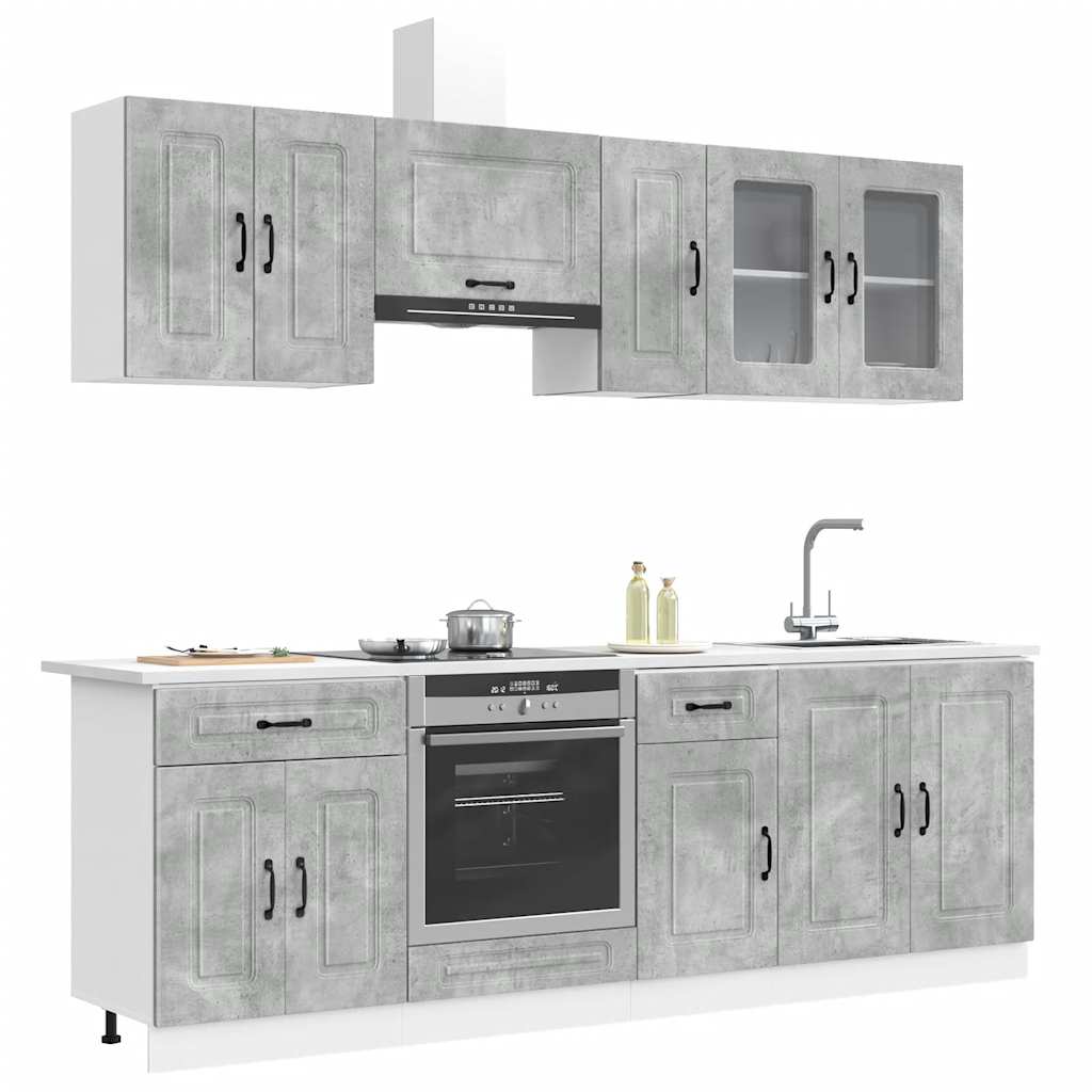 8 Piece Kitchen Cabinet Set "Kalmar" Engineered Wood Concrete grey